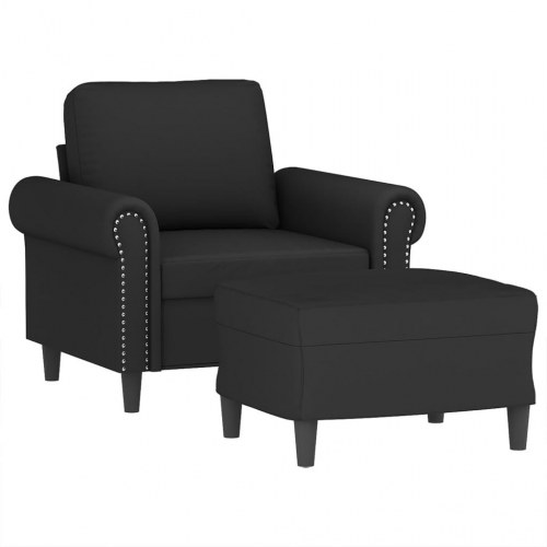 Sofastol med fodskammel i velour - 60 cm, sort