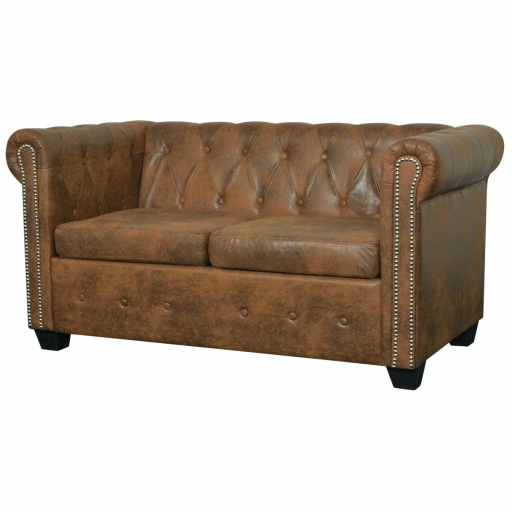 2-personers Chesterfield sofa kunstlæder brun