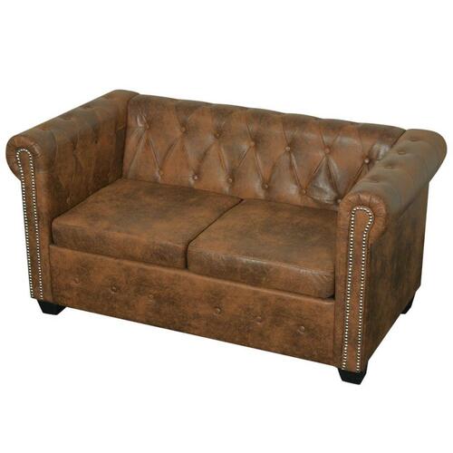 2-personers Chesterfield sofa kunstlæder brun