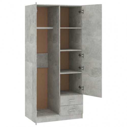 Klædeskab 80 x 52 x 180 cm i betongrå med 2 låger og 2 skuffer
