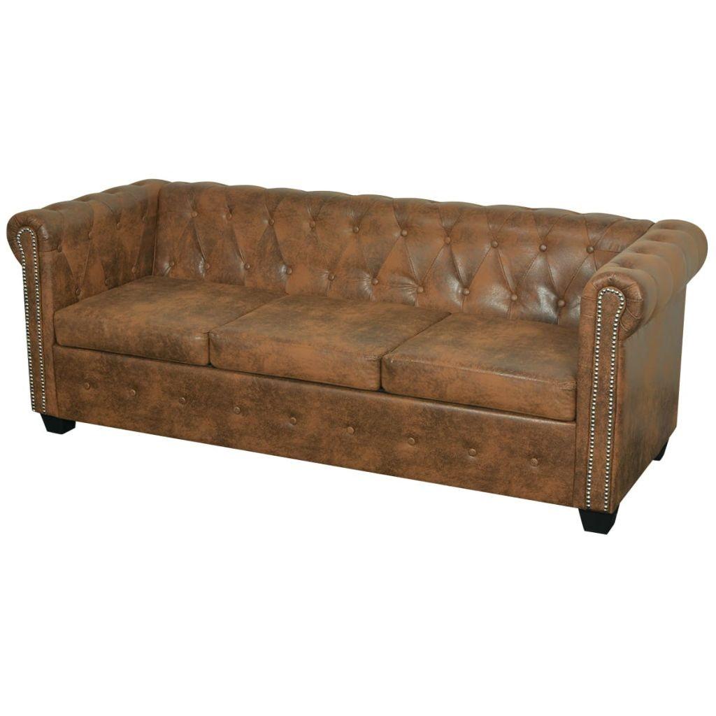 3-personers Chesterfield sofa kunstlæder brun