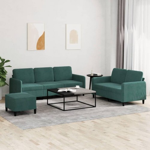 Sofasæt i velour - 3 dele, mørkegrøn