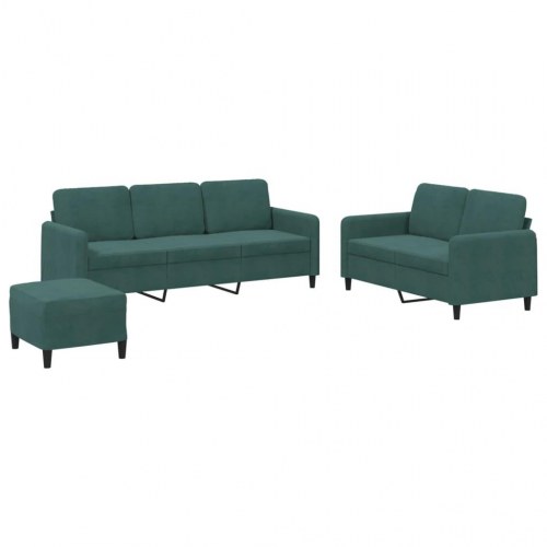 Sofasæt i velour - 3 dele, mørkegrøn