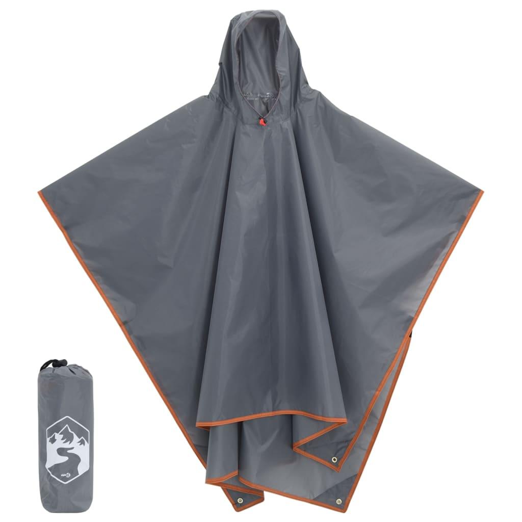 Regnponcho med hætte 223x145 cm 2-i-1 design grå og orange