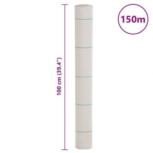 Ukrudtsdug 1 × 150 m - hvid PP, 60 g/m² med grønne striber