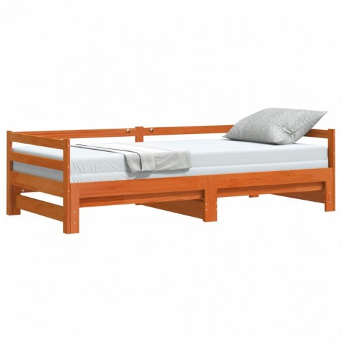 Daybed med udtræk 80 x 200 cm i massivt fyrretræ - gyldenbrun