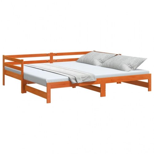 Daybed med udtræk 80 x 200 cm i massivt fyrretræ - gyldenbrun
