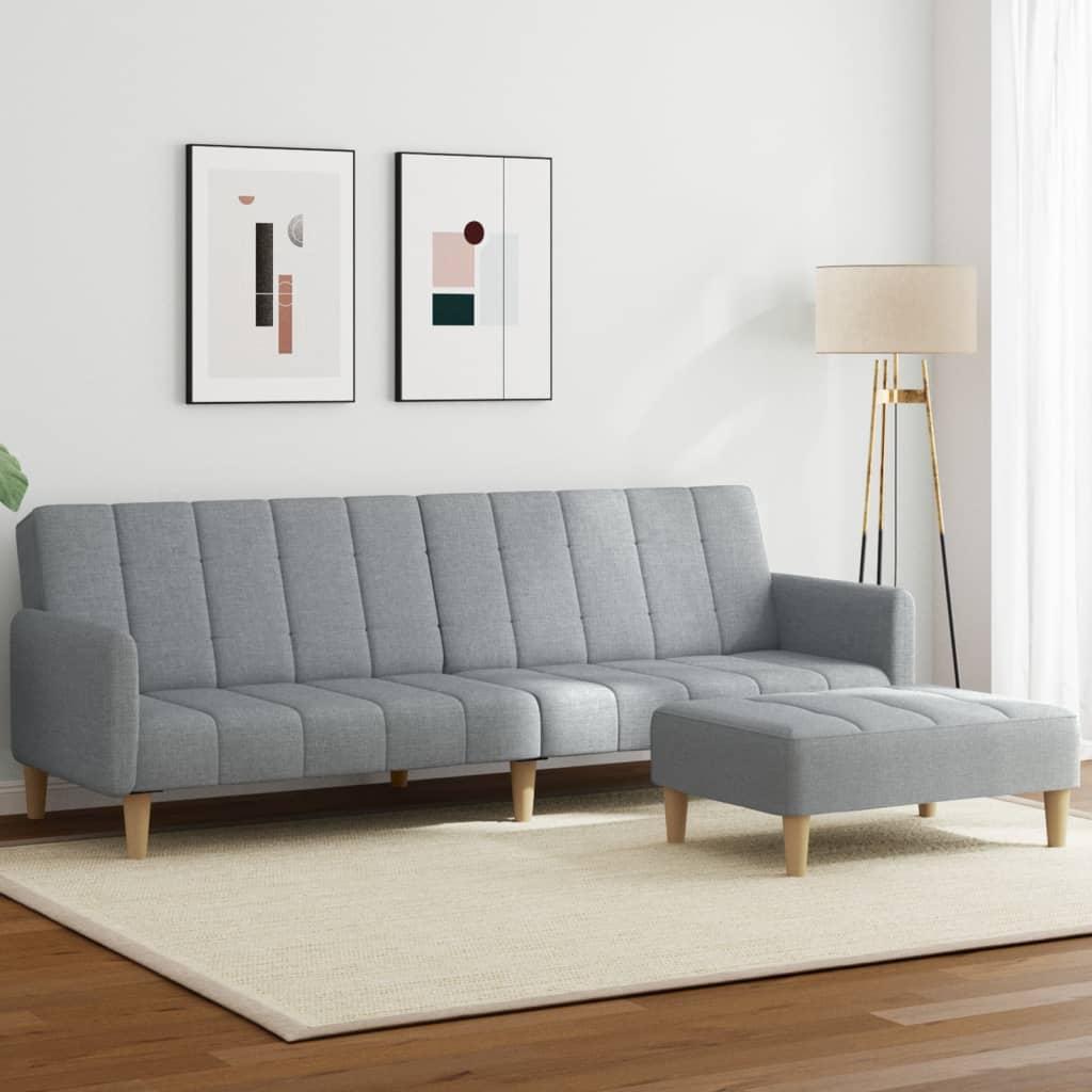 2-Personers Sovesofa Med Fodskammel Stof - Lysegrå / Med armlæn