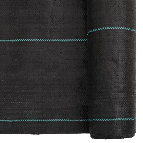 Ukrudtsdug 1,5 × 10 m - sort PP, 60 g/m² med grønne striber