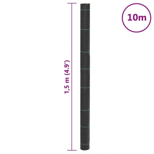 Ukrudtsdug 1,5 × 10 m - sort PP, 60 g/m² med grønne striber
