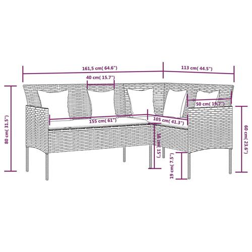 Sofasæt med hynder 5 dele L-facon polyrattan sort
