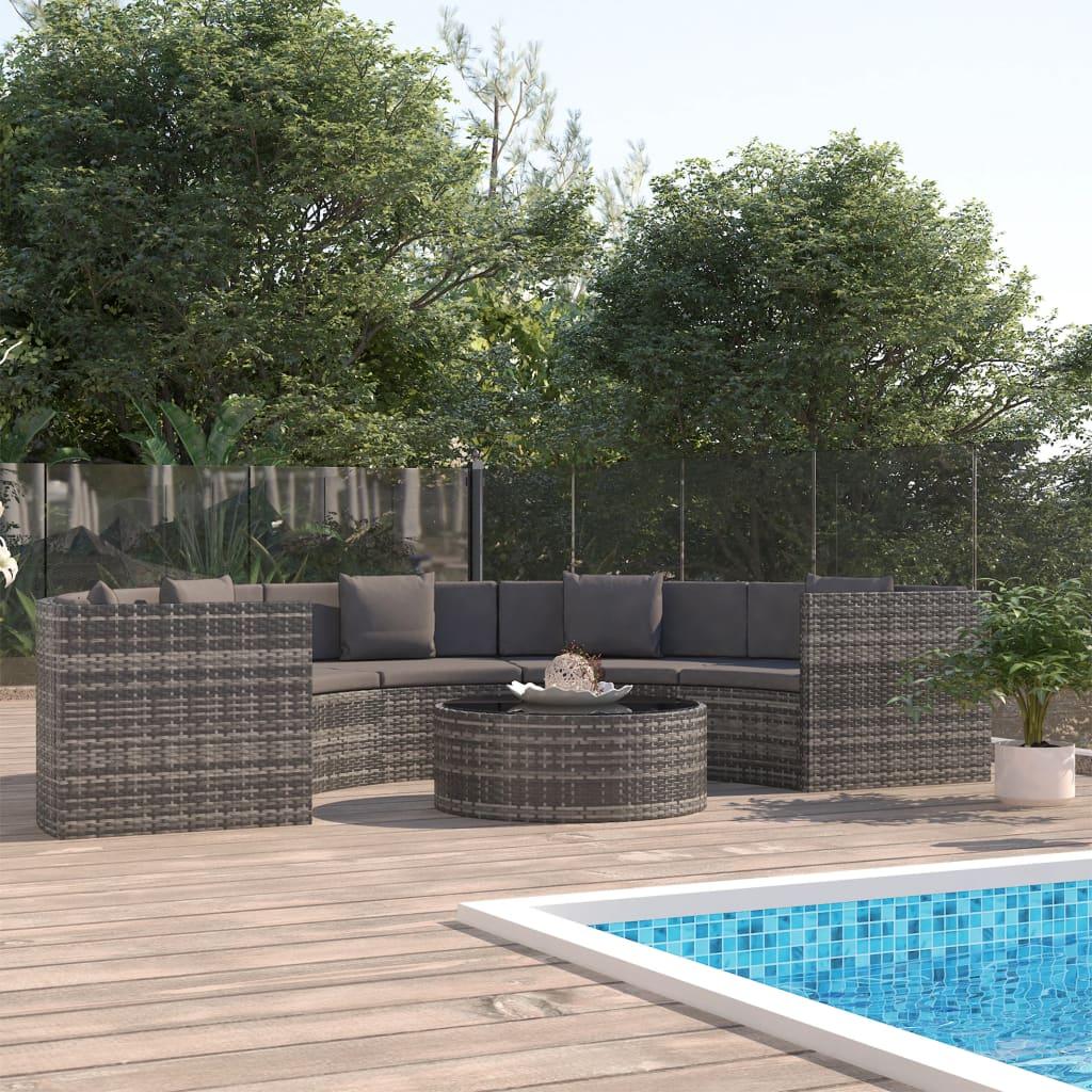 Loungesæt til haven 6 dele med hynder polyrattan grå