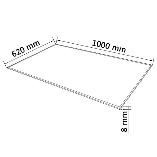 Bordplade rektangulær 1000 x 620 mm hærdet glas