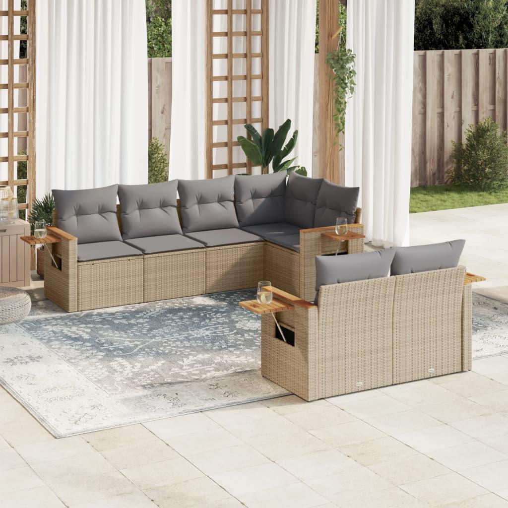 Sofasæt Til Haven 7 Dele Med Hynder Polyrattan Beige - Grå