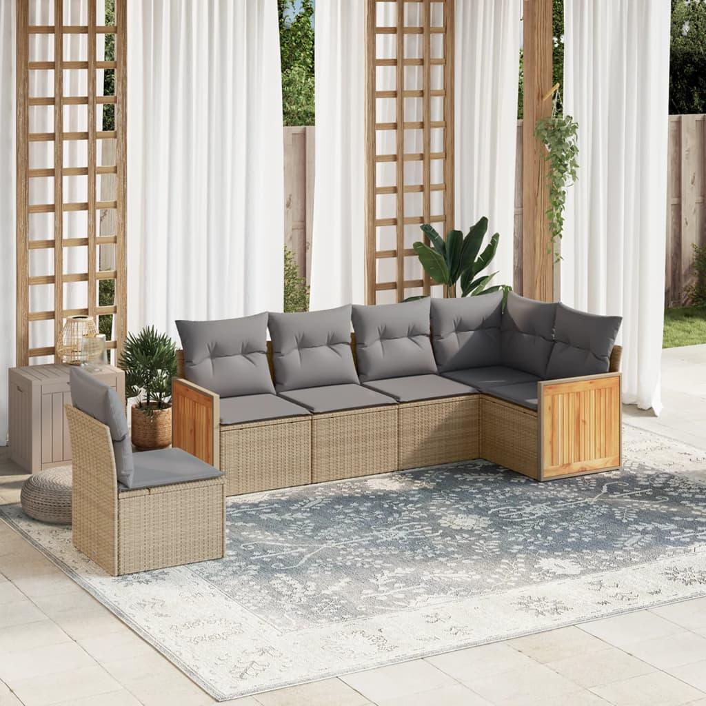 Sofasæt Til Haven 6 Dele Med Hynder Polyrattan Sort - beige og grå / Uden bord