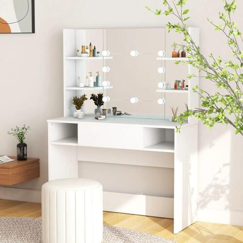 Makeupbord med LED-lys 100x40x135 cm MDF hvid