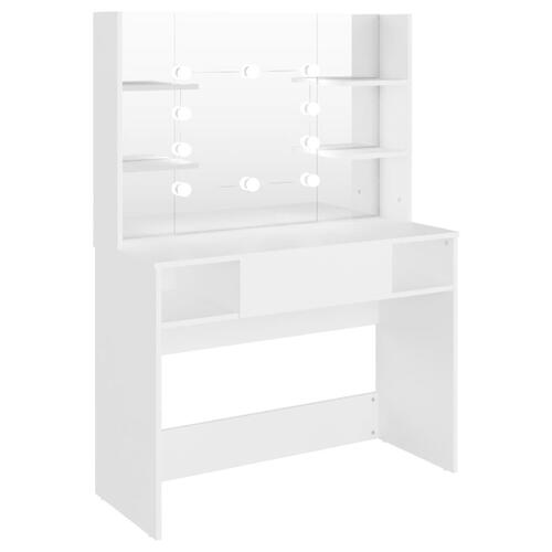 Makeupbord med LED-lys 100x40x135 cm MDF hvid