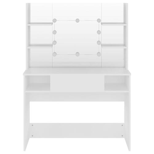 Makeupbord med LED-lys 100x40x135 cm MDF hvid