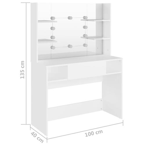Makeupbord med LED-lys 100x40x135 cm MDF hvid