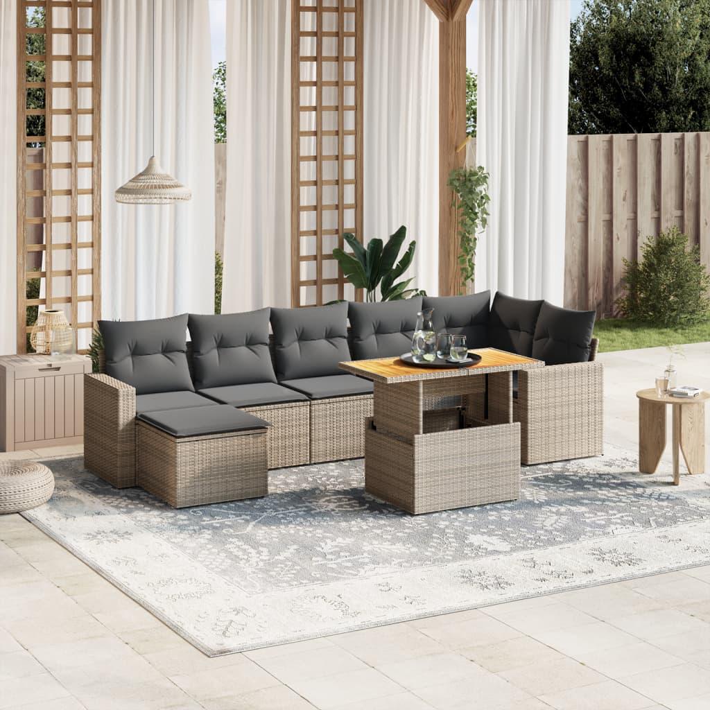 Sofasæt Til Haven 8 Dele Med Hynder Polyrattan - grå og mørkegrå / 3x midterdel 3x hjørnedel bord fodskammel