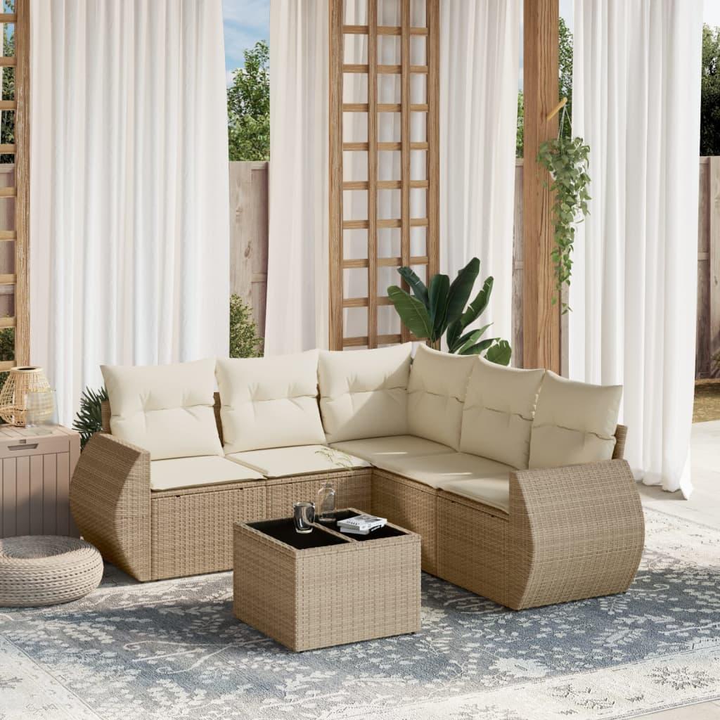 Sofasæt Til Haven 6 Dele Med Hynder Polyrattan - beige og cremefarvet / Med bord