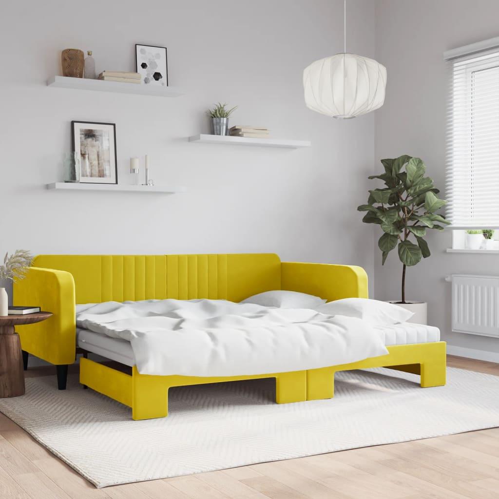 Daybed Med Udtræk Og Madras 100x200 Cm Velour Gul