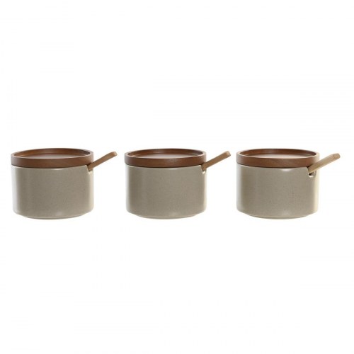 Sukkerskål i porcelæn med gummitræslåg - brun/beige, 29 × 10 × 7 cm
