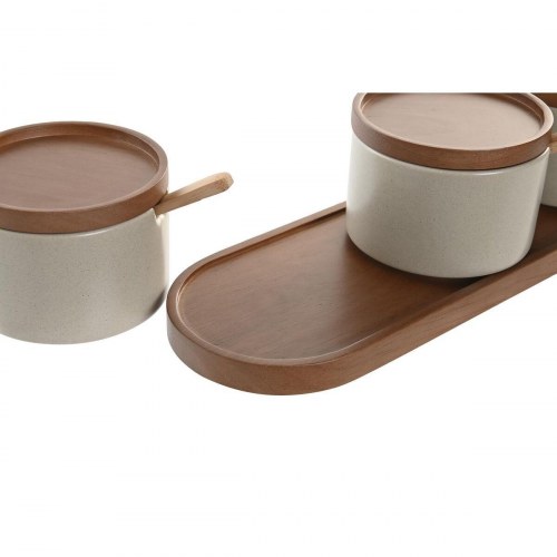 Sukkerskål i porcelæn med gummitræslåg - brun/beige, 29 × 10 × 7 cm