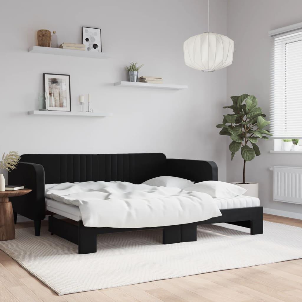 Daybed med udtræk og madras 90x190 cm velour sort