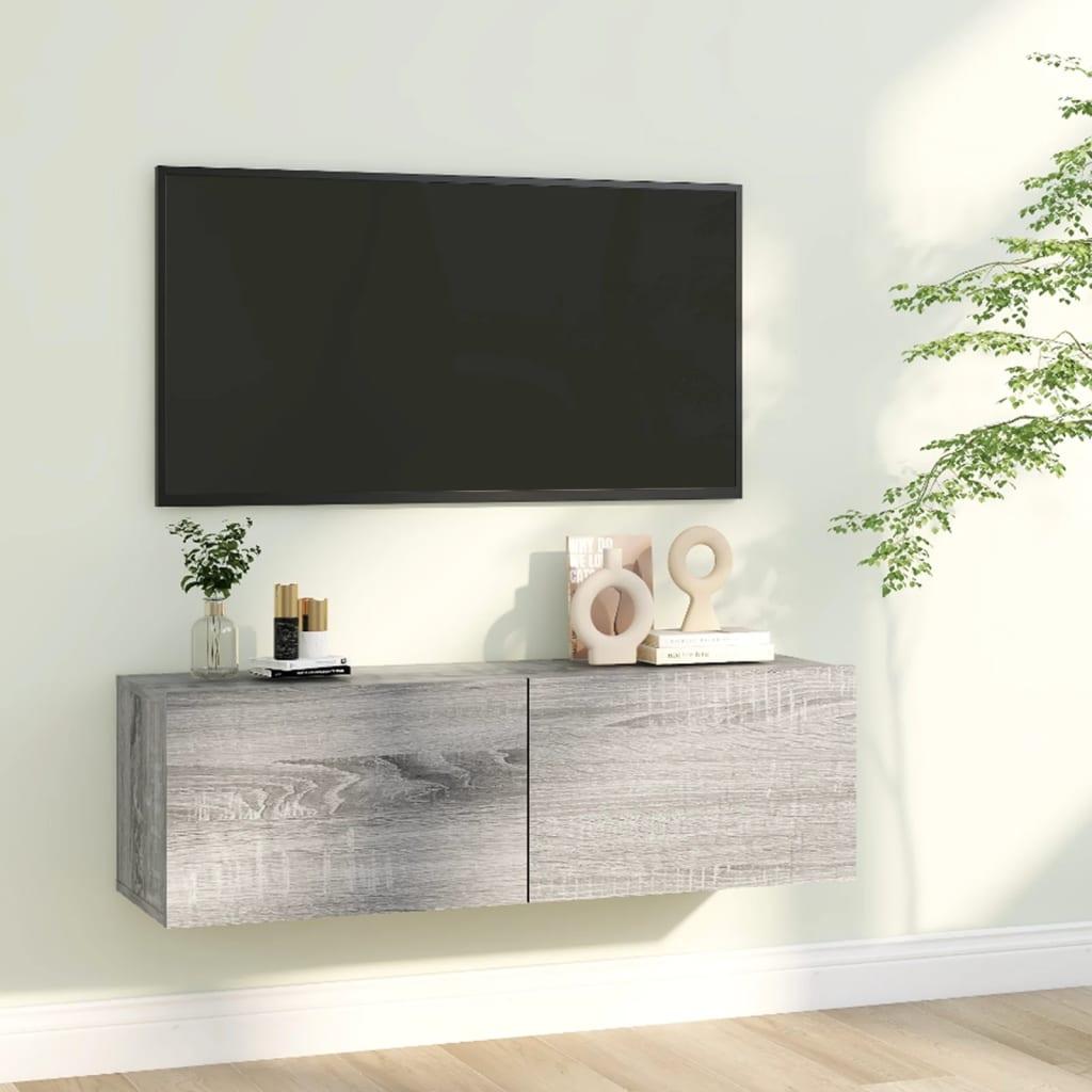 Væghængt tv-bord 100x30x30 cm konstrueret træ grå sonoma-eg