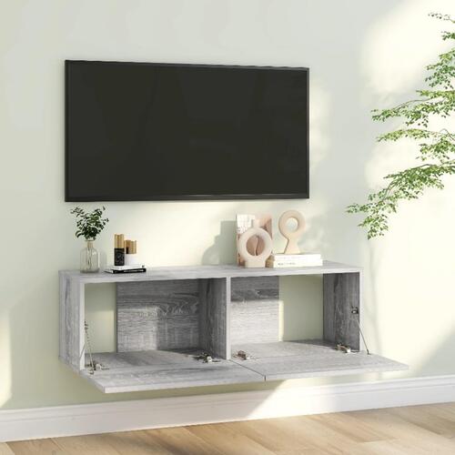 Væghængt tv-bord 100x30x30 cm konstrueret træ grå sonoma-eg