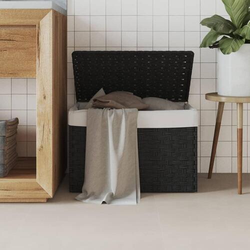 Vasketøjskurv med låg 55,5x35x34 cm polyrattan sort