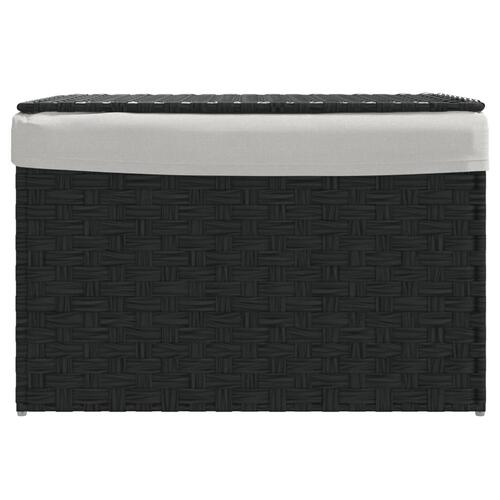 Vasketøjskurv med låg 55,5x35x34 cm polyrattan sort