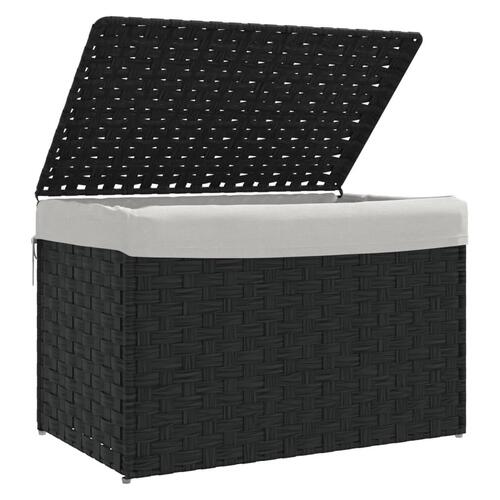 Vasketøjskurv med låg 55,5x35x34 cm polyrattan sort