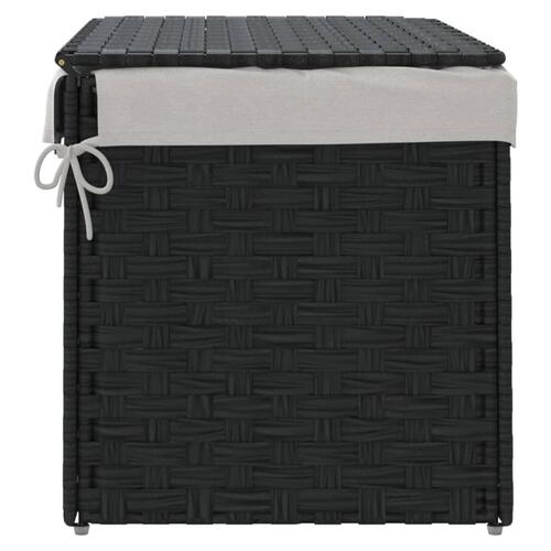 Vasketøjskurv med låg 55,5x35x34 cm polyrattan sort