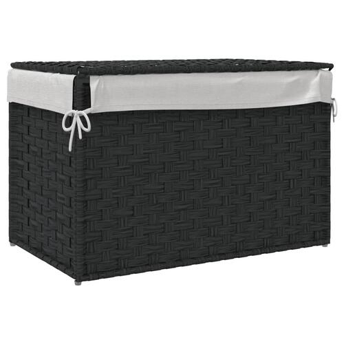 Vasketøjskurv med låg 55,5x35x34 cm polyrattan sort