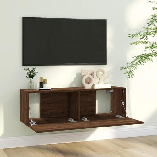 Væghængt tv-bord 100x30x30 cm konstrueret træ brun egetræsfarve