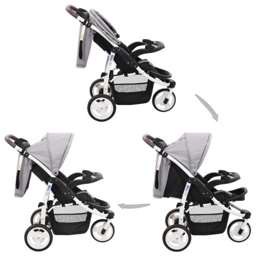 Klapvogn med 3 hjul grå og sort