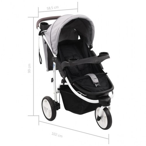 Klapvogn med 3 hjul grå og sort