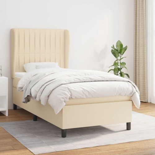 Kontinentalseng med madras 90x190 cm - stof, cremefarvet