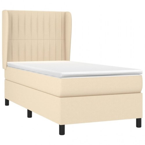 Kontinentalseng med madras 90x190 cm - stof, cremefarvet