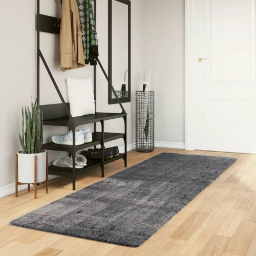 Gulvtæppe HUARTE 80×250 cm - kort luv, vaskbart, antracitgrå
