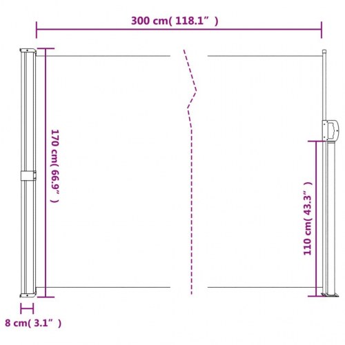 Sammenrullelig sidemarkise 170 × 300 cm - hvid