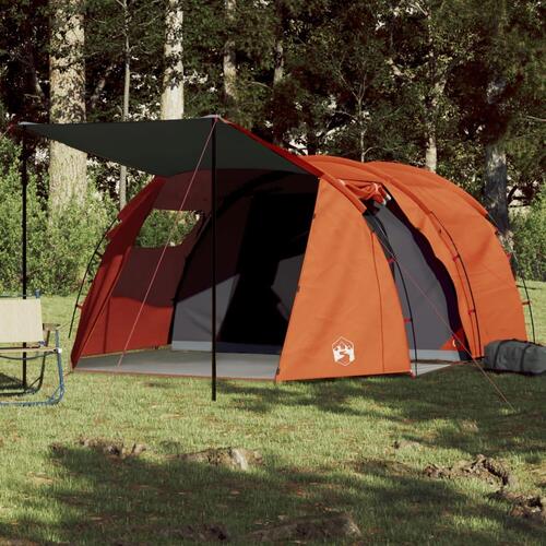 4-personers campingtelt vandafvisende grå og orange