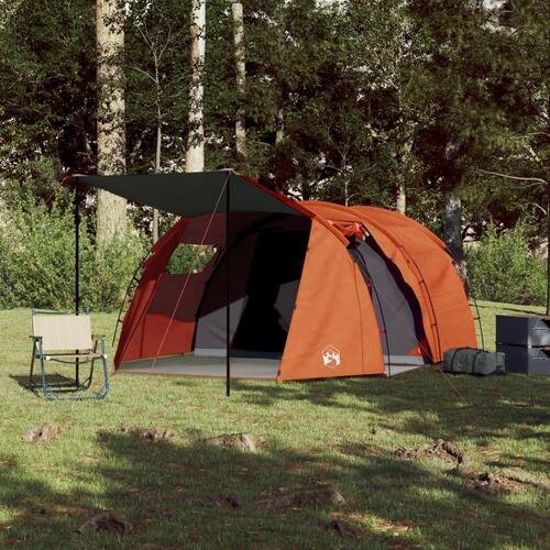 4-personers campingtelt vandafvisende grå og orange