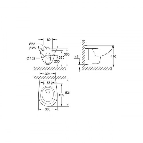 Grohe væghængt toilet - hvid, cirkulær form