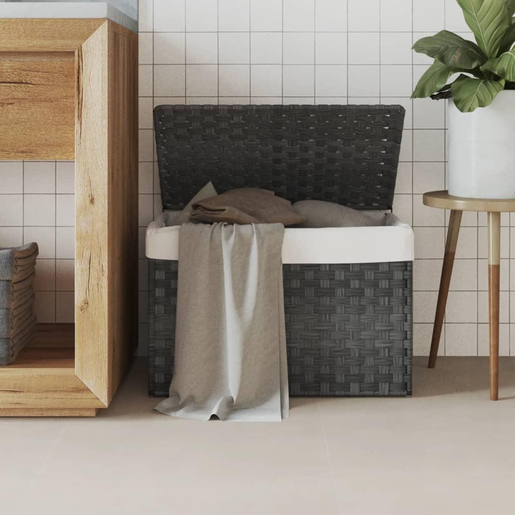Vasketøjskurv med låg 55,5x35x34 cm polyrattan grå