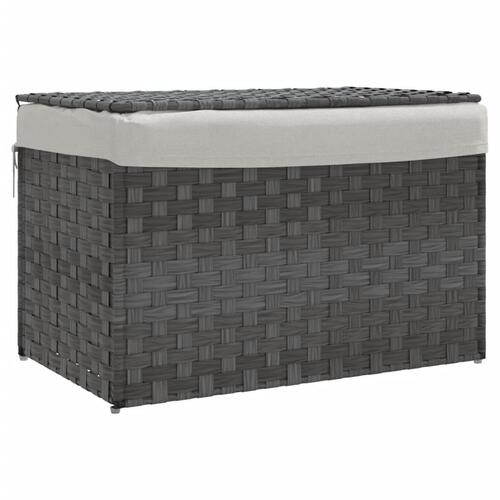 Vasketøjskurv med låg 55,5x35x34 cm polyrattan grå