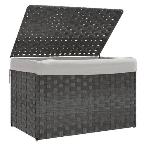 Vasketøjskurv med låg 55,5x35x34 cm polyrattan grå