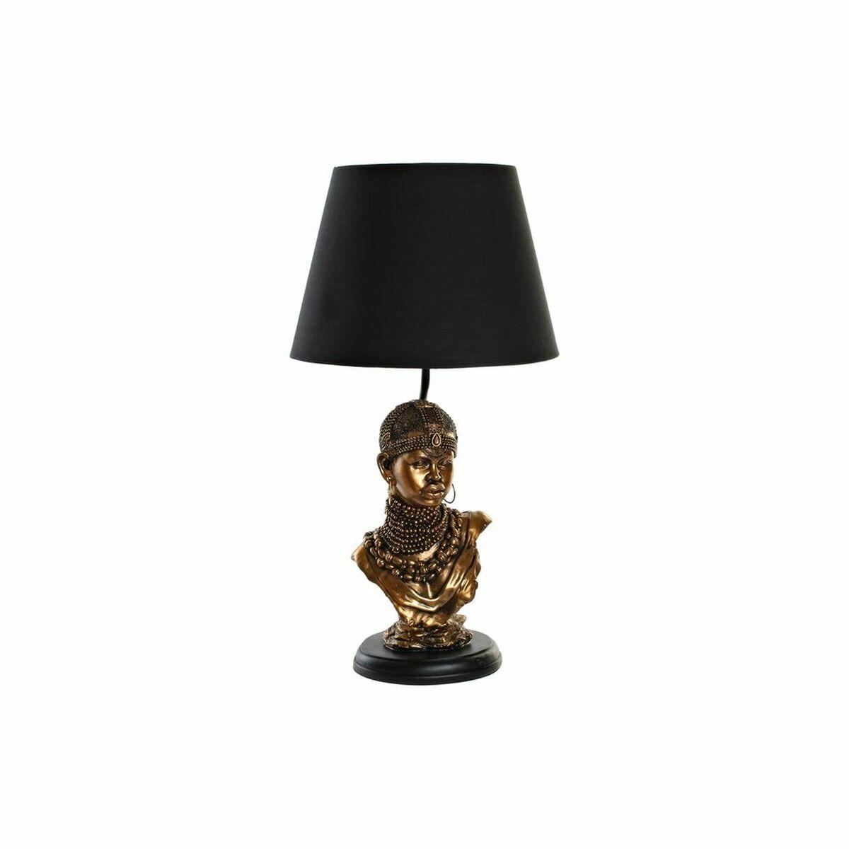 Bordlampe Sort Gylden Polyester Harpiks Afrikansk Kvinde 31 X 31 X 58 Cm